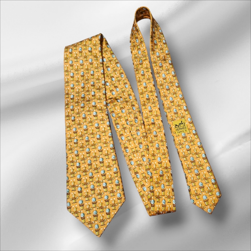 Hermes | Flower Pot Pattern Orange Floral Tie Silk Luxury Gift 7692 OA